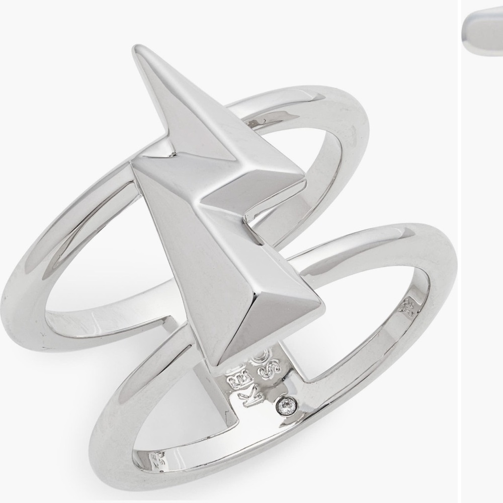 🆕 Kendra Scott Rhodium Plated Lightning Bolt Double Band Ring Size 8
New